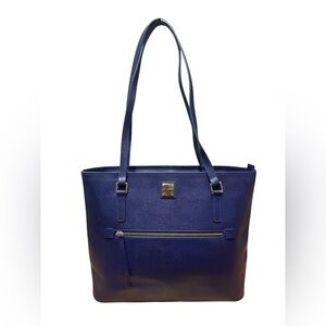 Dooney & Bourke Navy Blue Leather Tote with Front Zip Pocket